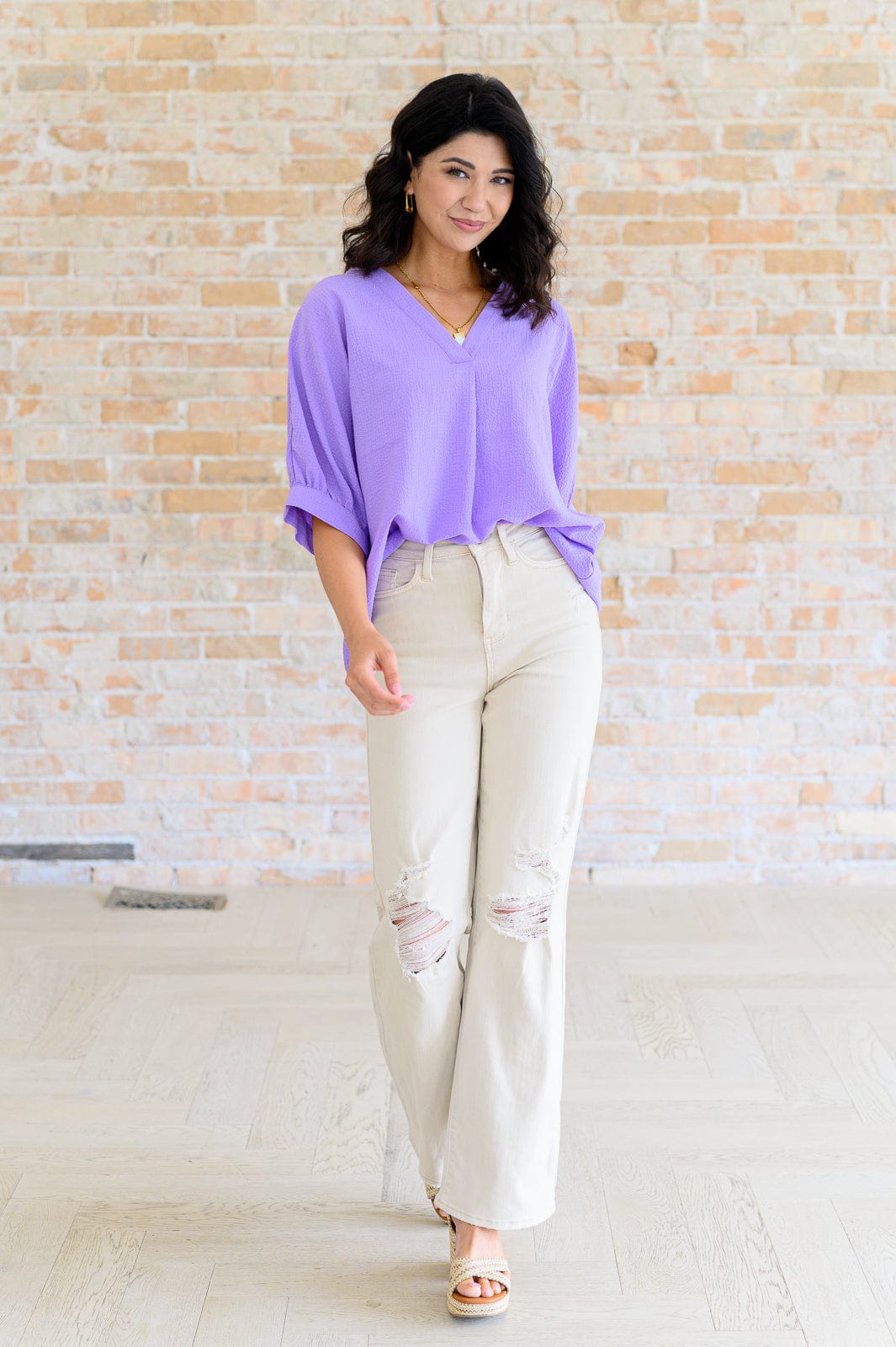 Up For Anything V-Neck Blouse in Lavender-Tops-Stay Foxy Boutique, Florissant, Missouri