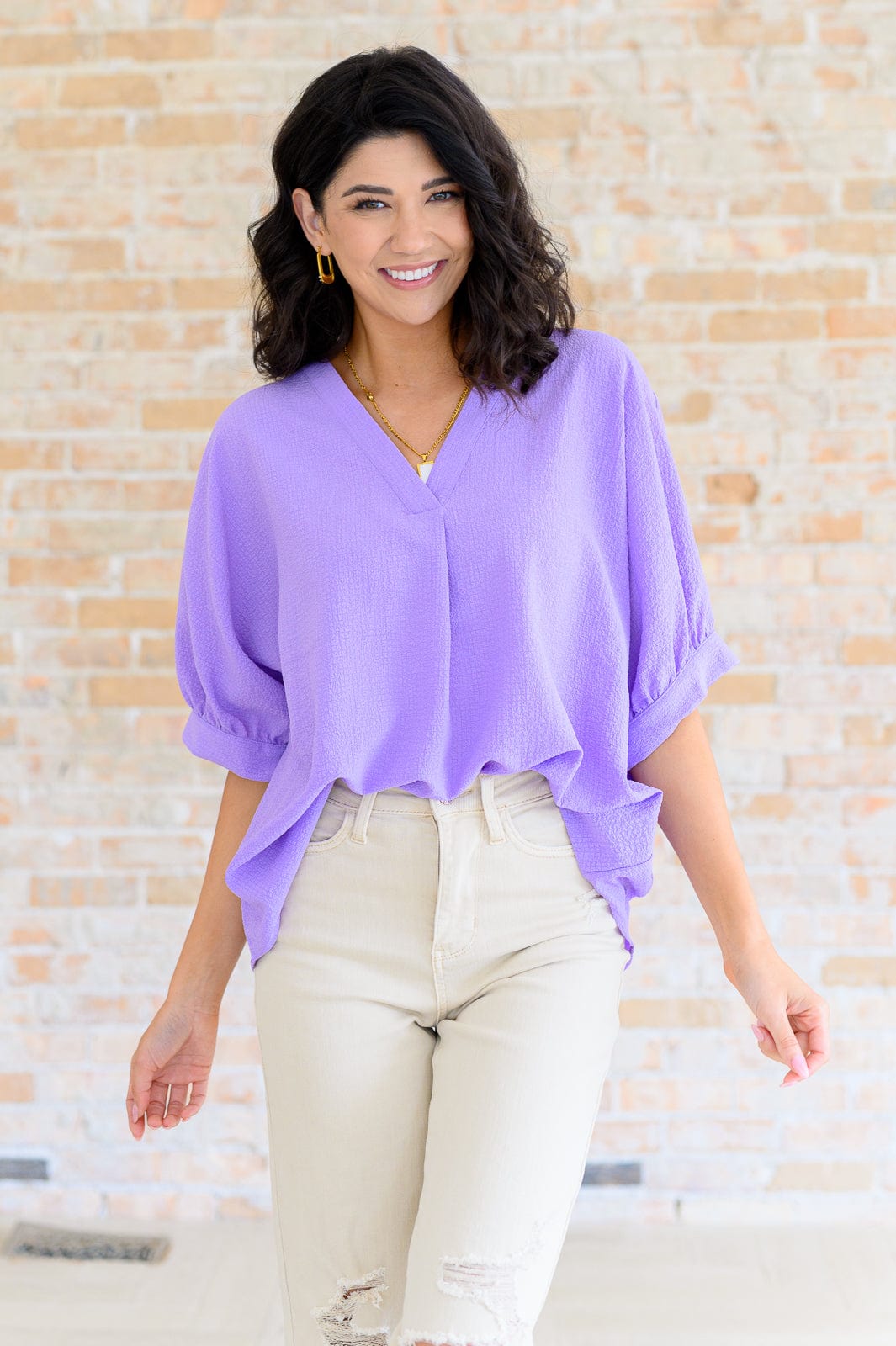 Up For Anything V-Neck Blouse in Lavender-Tops-Stay Foxy Boutique, Florissant, Missouri