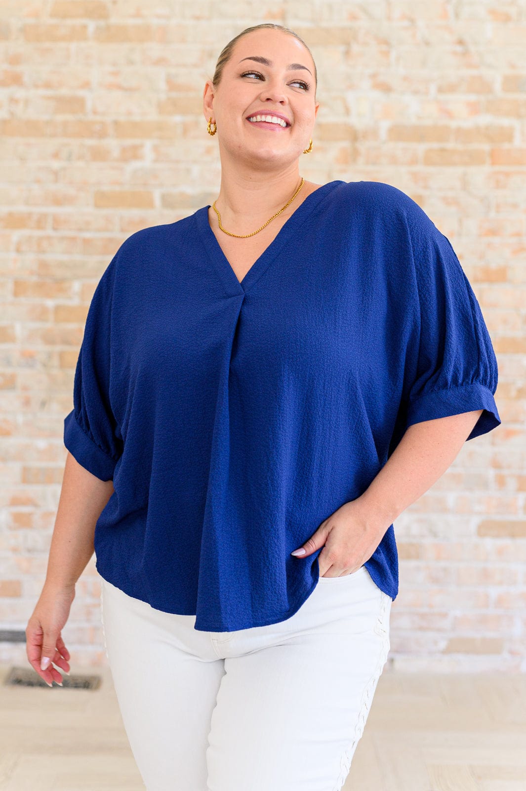 Up For Anything V-Neck Blouse in Navy-Tops-Stay Foxy Boutique, Florissant, Missouri