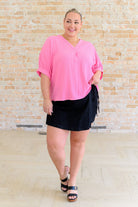 Up For Anything V-Neck Blouse in Pink-Tops-Stay Foxy Boutique, Florissant, Missouri