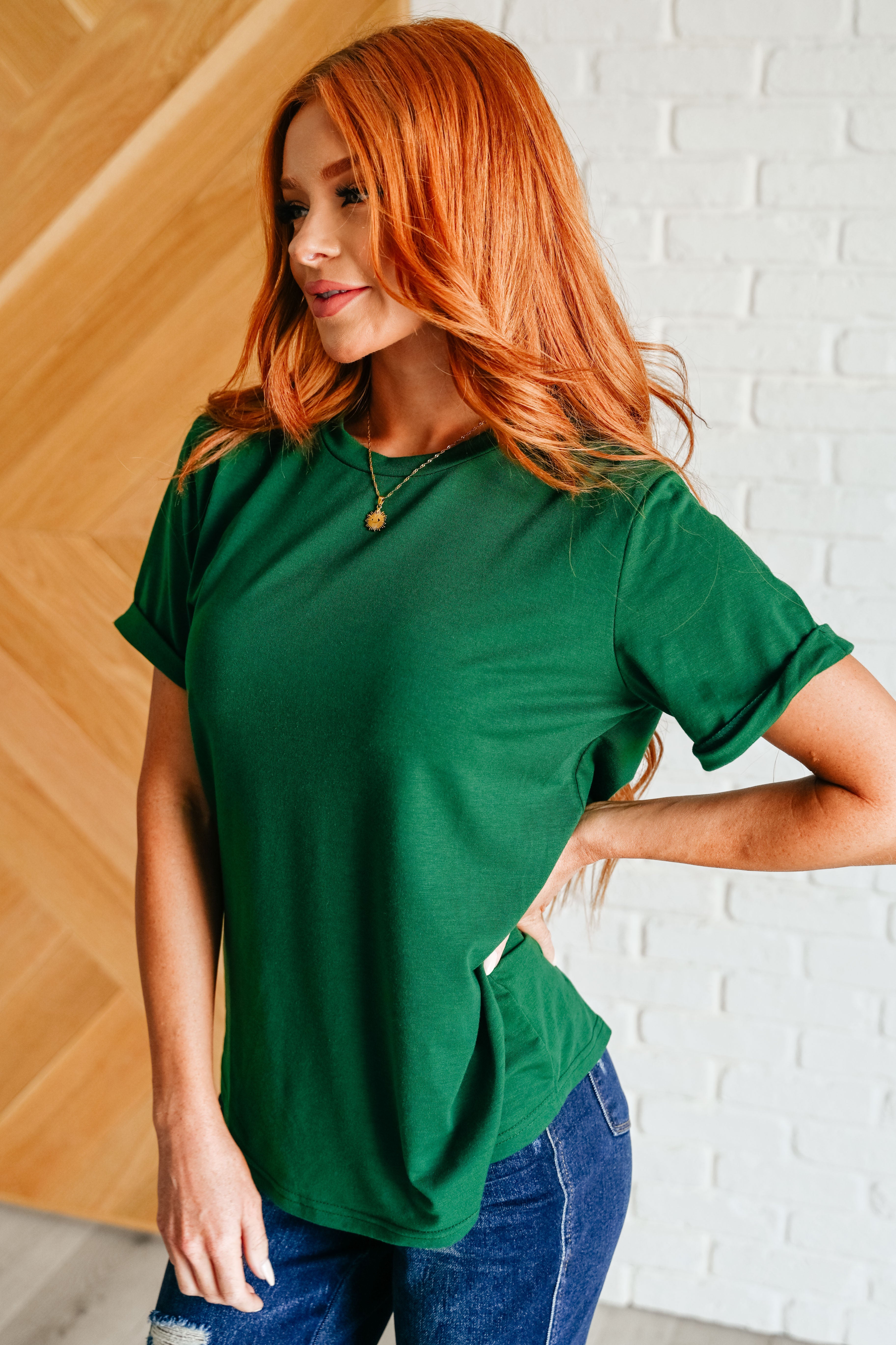 Uptown Crew T-Shirt in Green-Womens-Stay Foxy Boutique, Florissant, Missouri