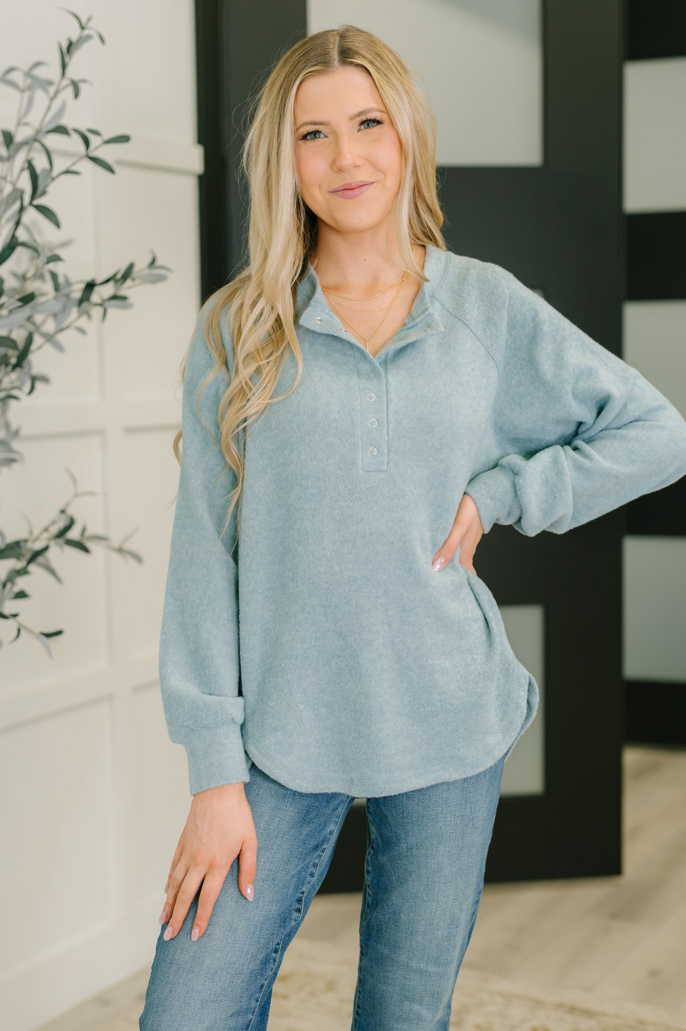 Urban Flux Scooped Hi-Low Long Pullover in Blue Grey-Womens-Stay Foxy Boutique, Florissant, Missouri
