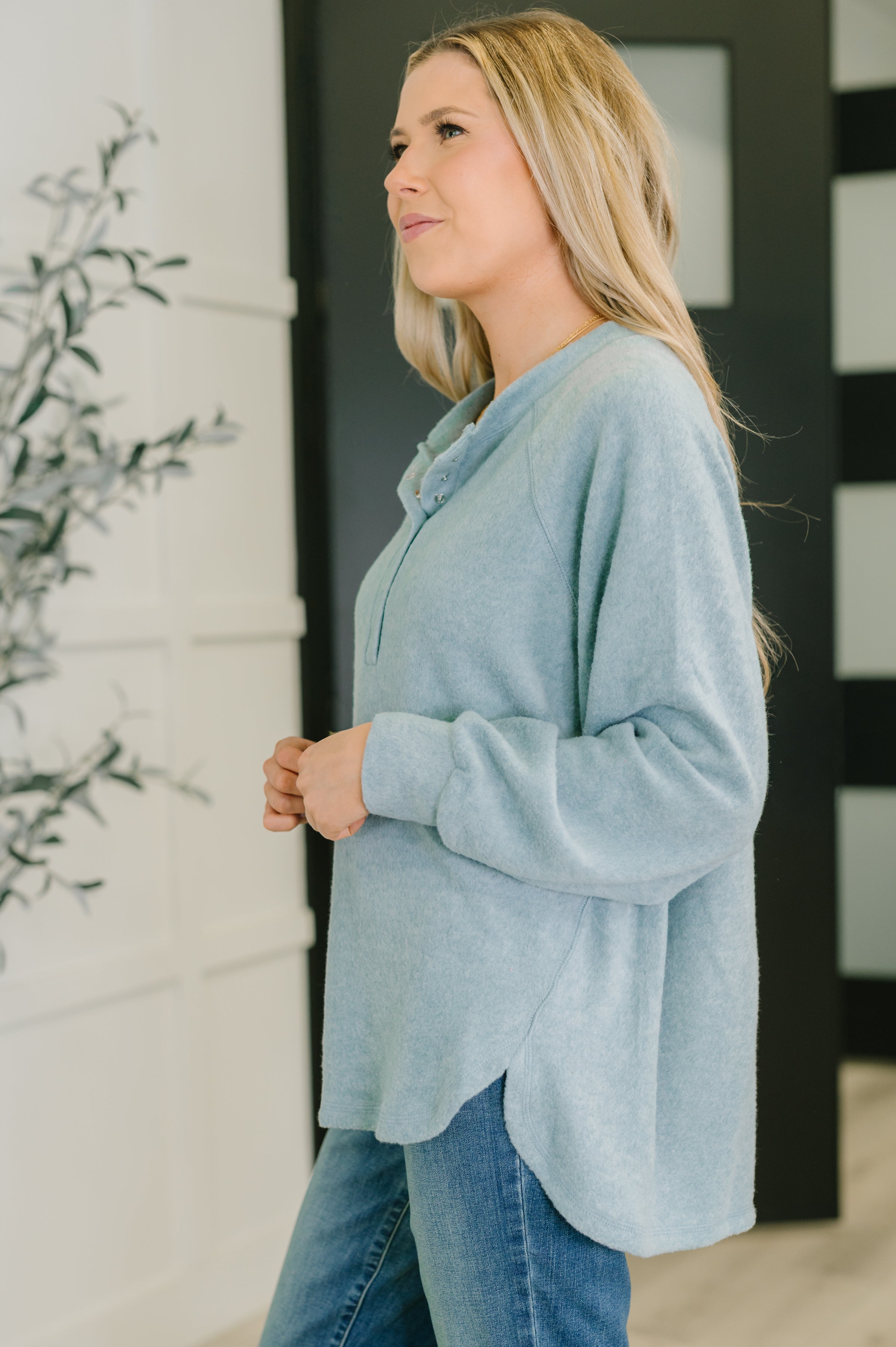 Urban Flux Scooped Hi-Low Long Pullover in Blue Grey-Womens-Stay Foxy Boutique, Florissant, Missouri