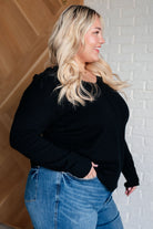 V-Neck Front Seam Sweater in Black-Tops-Stay Foxy Boutique, Florissant, Missouri