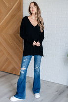 V-Neck Front Seam Sweater in Black-Tops-Stay Foxy Boutique, Florissant, Missouri