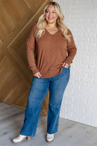 V-Neck Front Seam Sweater in Deep Camel-Tops-Stay Foxy Boutique, Florissant, Missouri