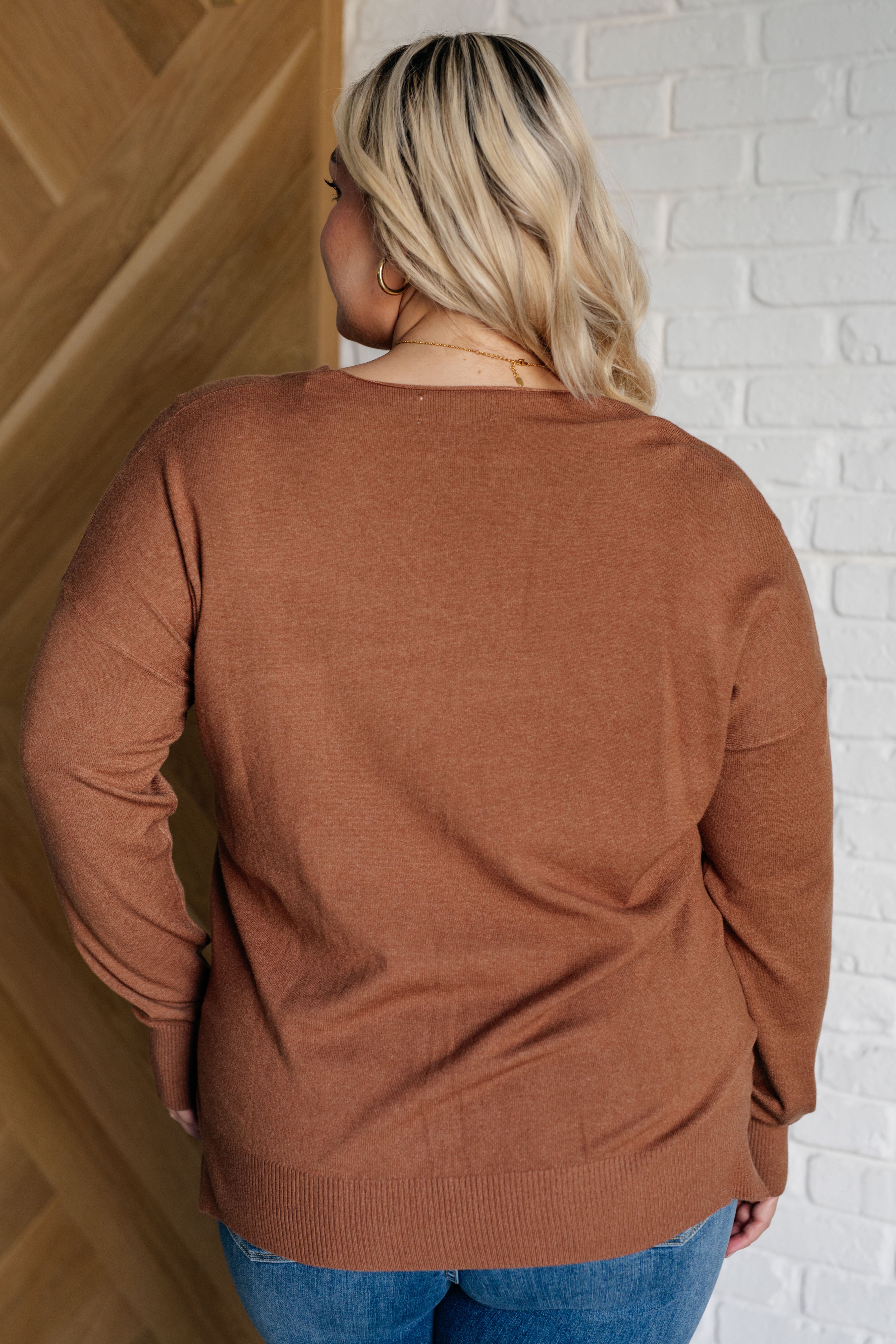 V-Neck Front Seam Sweater in Deep Camel-Tops-Stay Foxy Boutique, Florissant, Missouri