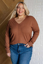 V-Neck Front Seam Sweater in Deep Camel-Tops-Stay Foxy Boutique, Florissant, Missouri