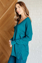 V-Neck Front Seam Sweater in Heather Ocean Teal-Tops-Stay Foxy Boutique, Florissant, Missouri