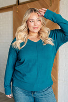 V-Neck Front Seam Sweater in Heather Ocean Teal-Tops-Stay Foxy Boutique, Florissant, Missouri