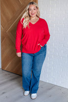 V-Neck Front Seam Sweater in Heather Red-Tops-Stay Foxy Boutique, Florissant, Missouri