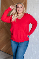 V-Neck Front Seam Sweater in Heather Red-Tops-Stay Foxy Boutique, Florissant, Missouri