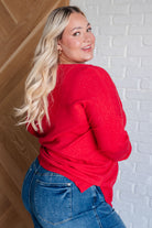 V-Neck Front Seam Sweater in Heather Red-Tops-Stay Foxy Boutique, Florissant, Missouri