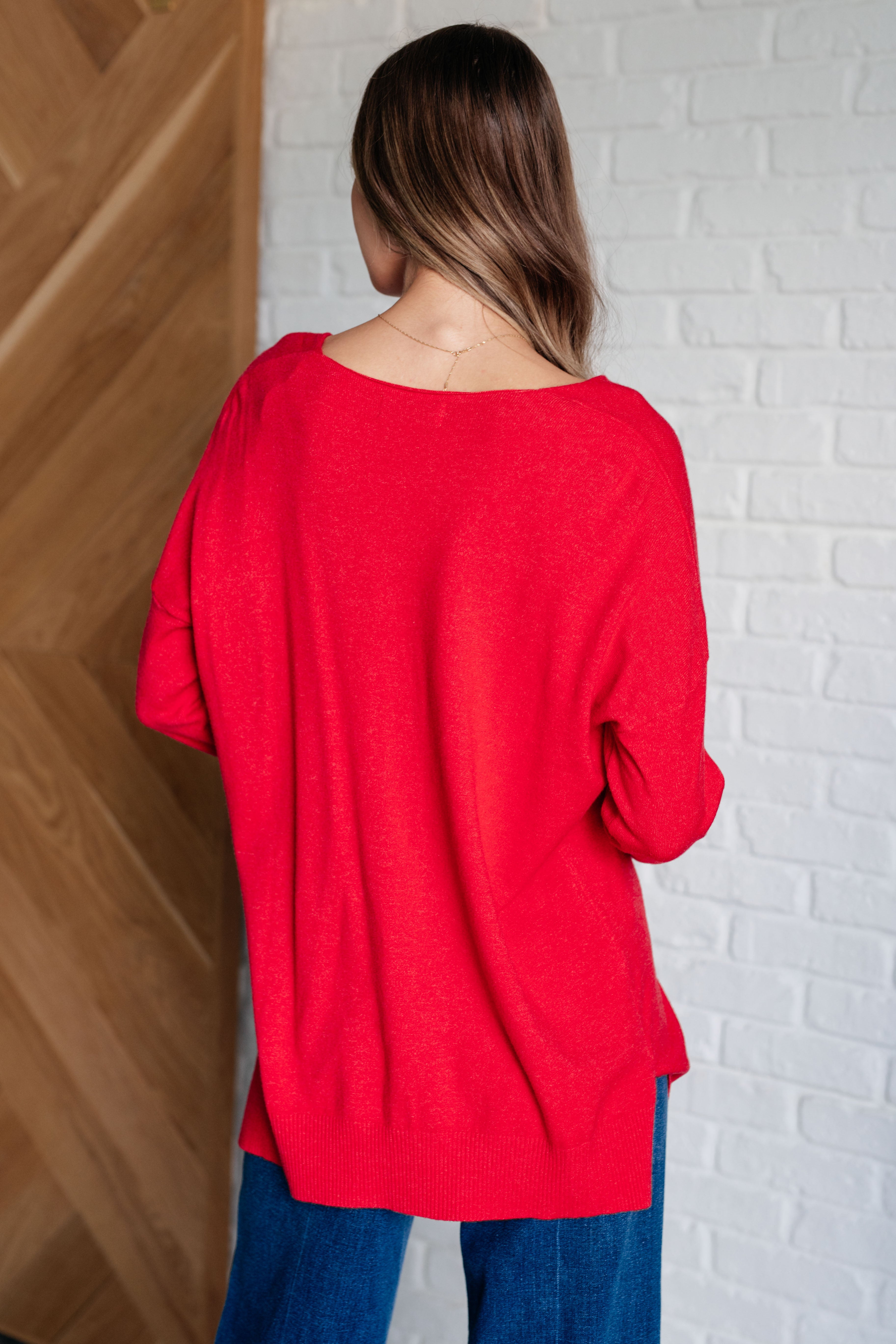 V-Neck Front Seam Sweater in Heather Red-Tops-Stay Foxy Boutique, Florissant, Missouri