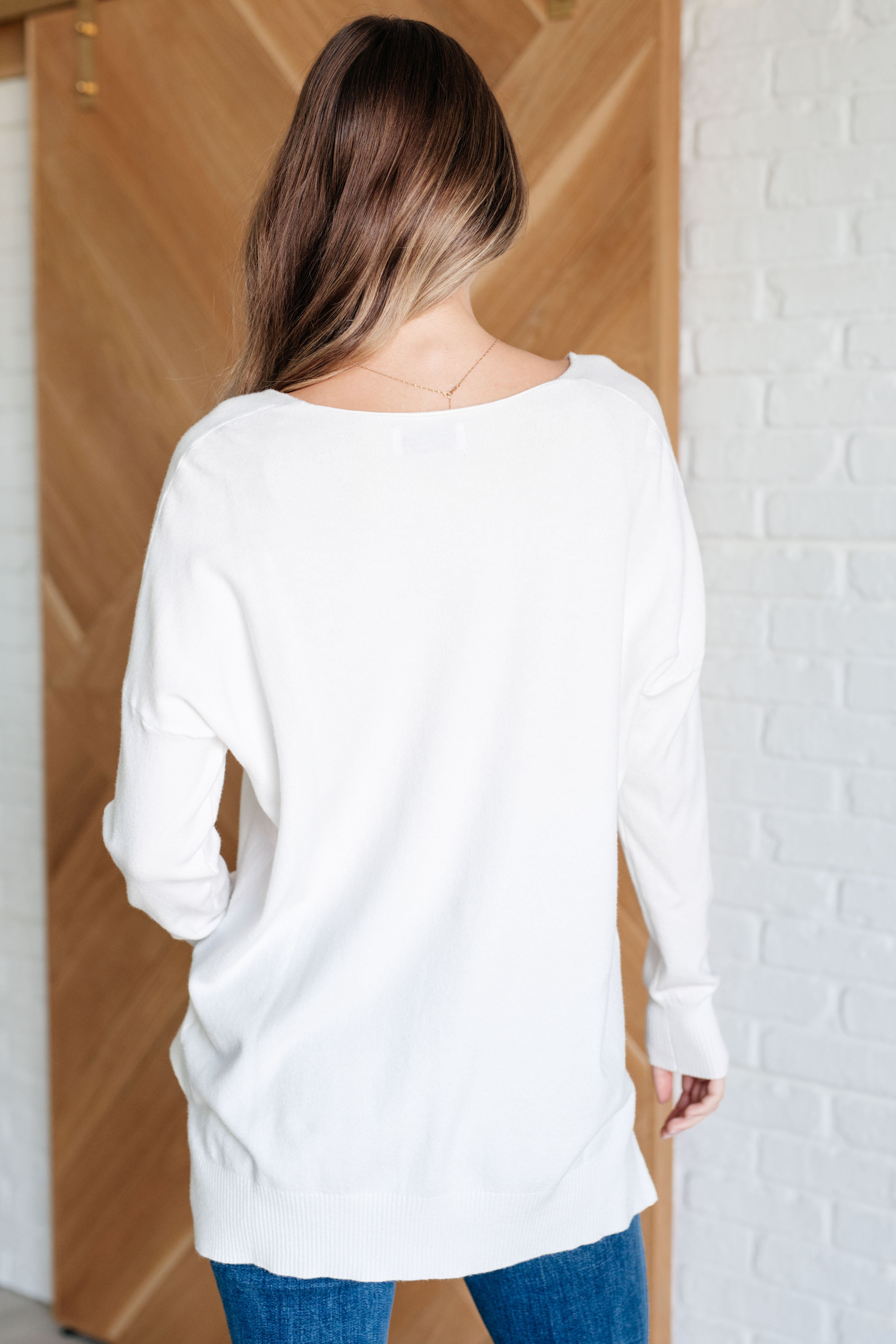 V-Neck Front Seam Sweater in Ivory-Tops-Stay Foxy Boutique, Florissant, Missouri