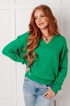Very Understandable V-Neck Sweater in Green-Tops-Stay Foxy Boutique, Florissant, Missouri