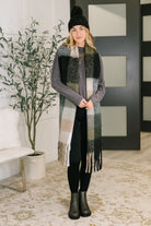 Wanderlust Wrap Oversized Plaid Fringe Scarf in Grey and Jade-Accessories-Stay Foxy Boutique, Florissant, Missouri