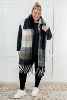 Wanderlust Wrap Oversized Plaid Fringe Scarf in Grey and Jade-Accessories-Stay Foxy Boutique, Florissant, Missouri