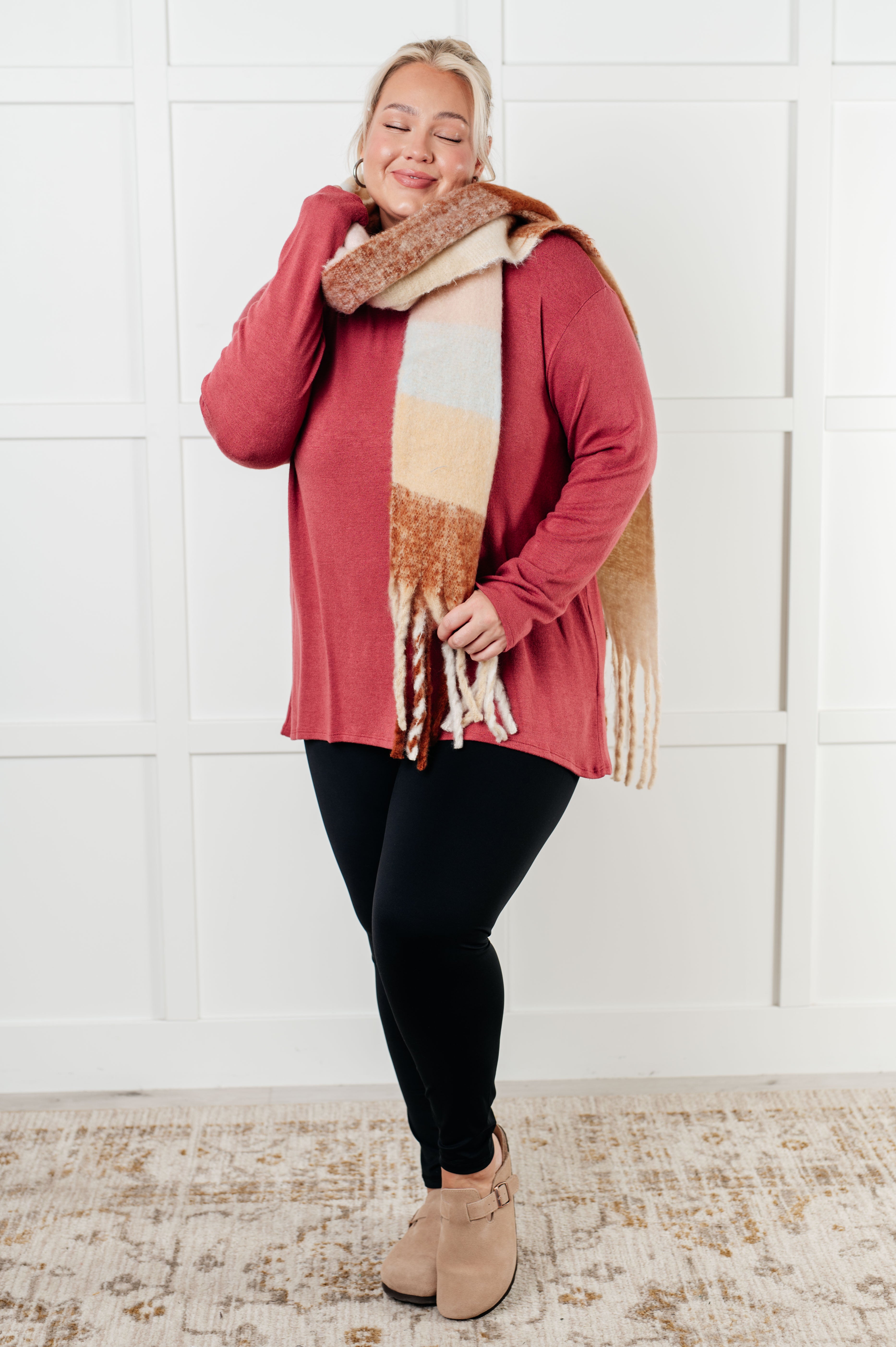 Wanderlust Wrap Oversized Plaid Fringe Scarf in Light Brown-Accessories-Stay Foxy Boutique, Florissant, Missouri