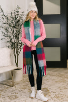 Wanderlust Wrap Oversized Plaid Fringe Scarf in Magenta and Teal-Accessories-Stay Foxy Boutique, Florissant, Missouri