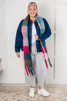 Wanderlust Wrap Oversized Plaid Fringe Scarf in Magenta and Teal-Accessories-Stay Foxy Boutique, Florissant, Missouri