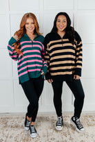 Well Situated Striped Quarter Zip Sweater in Green and Pink-Tops-Stay Foxy Boutique, Florissant, Missouri