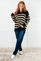 Well Situated Striped Quarter Zip Sweater in Black and Tan-Tops-Stay Foxy Boutique, Florissant, Missouri