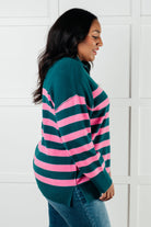 Well Situated Striped Quarter Zip Sweater in Green and Pink-Tops-Stay Foxy Boutique, Florissant, Missouri