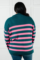 Well Situated Striped Quarter Zip Sweater in Green and Pink-Tops-Stay Foxy Boutique, Florissant, Missouri