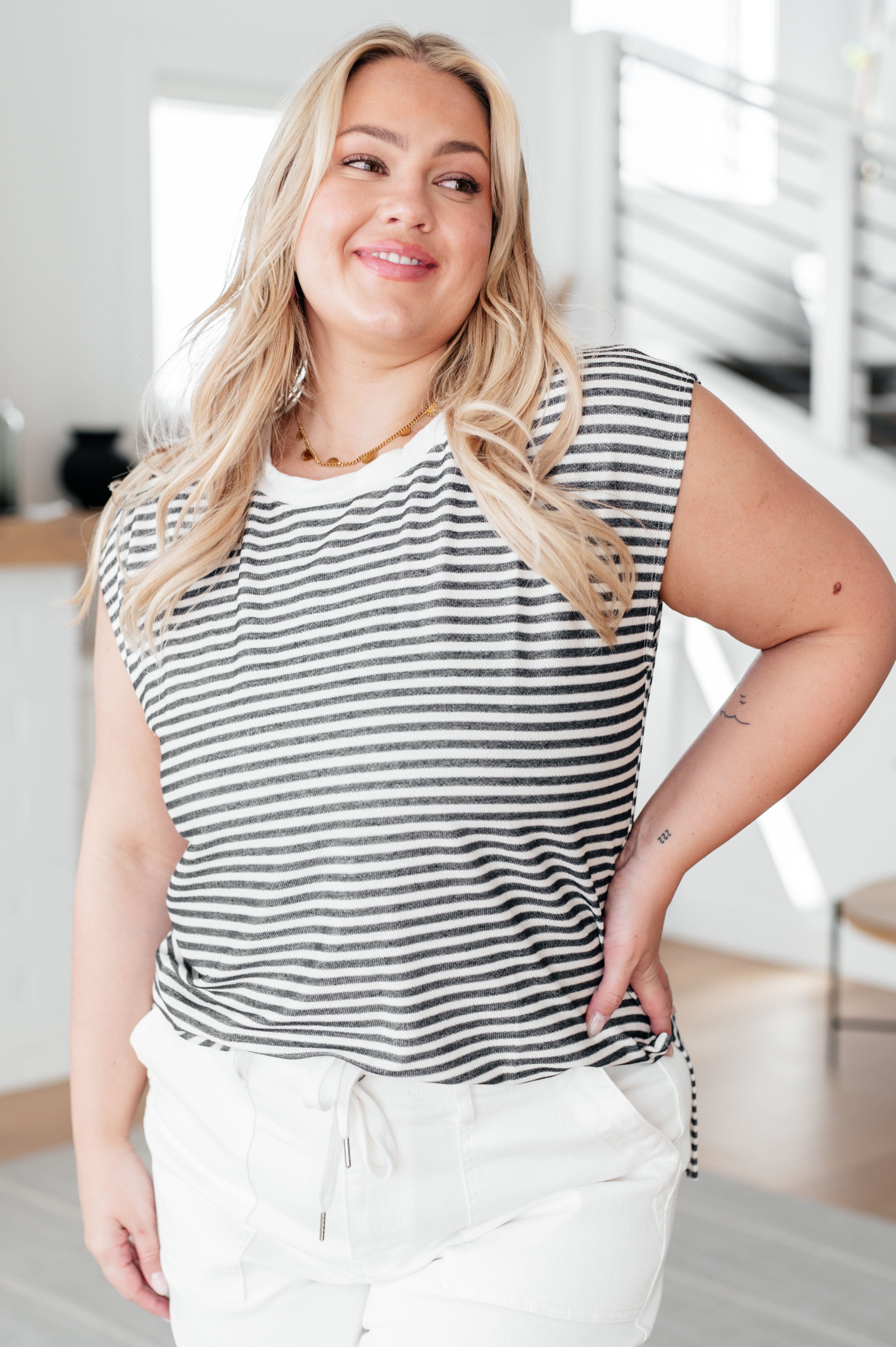 What's Going On Striped Sleeveless Top-Tops-Stay Foxy Boutique, Florissant, Missouri