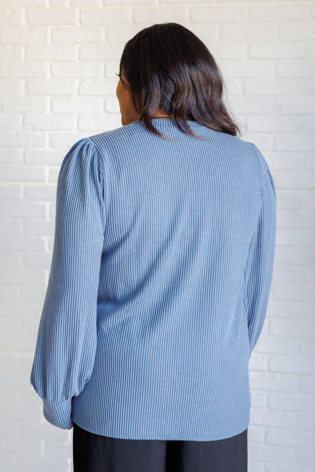 When the Sun Goes Down Mineral Wash Ribbed Knit Top in Vintage Denim-Tops-Stay Foxy Boutique, Florissant, Missouri