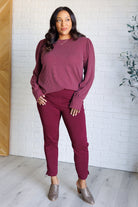 When the Sun Goes Down Mineral Wash Ribbed Knit Top in Wine-Tops-Stay Foxy Boutique, Florissant, Missouri