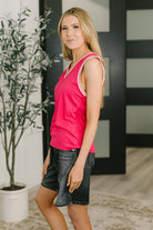 Whisper Trim Detailed V-Neck Tank in Hot Pink-Womens-Stay Foxy Boutique, Florissant, Missouri