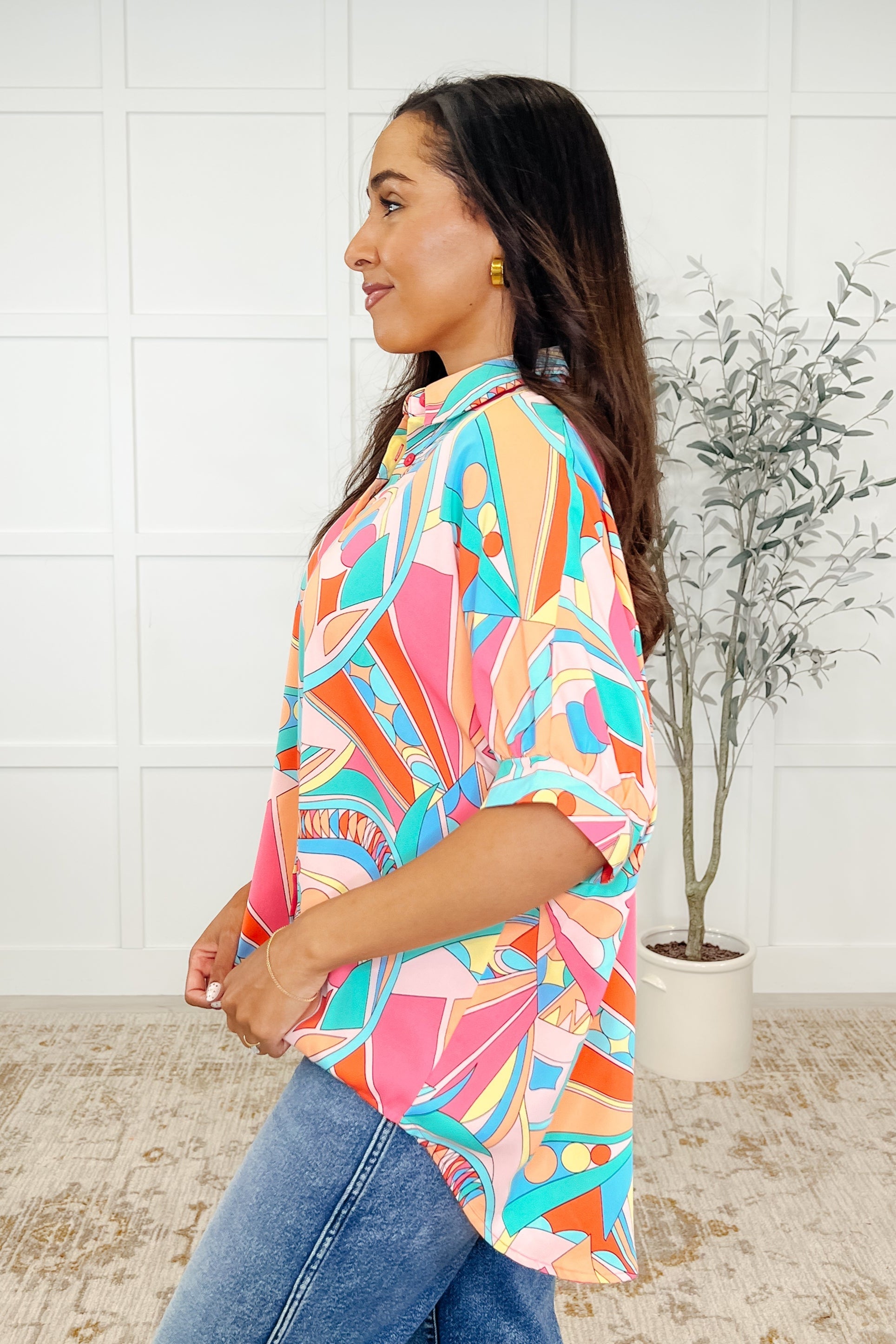 Wide Eyed Abstract Print Batwing Blouse-Womens-Stay Foxy Boutique, Florissant, Missouri