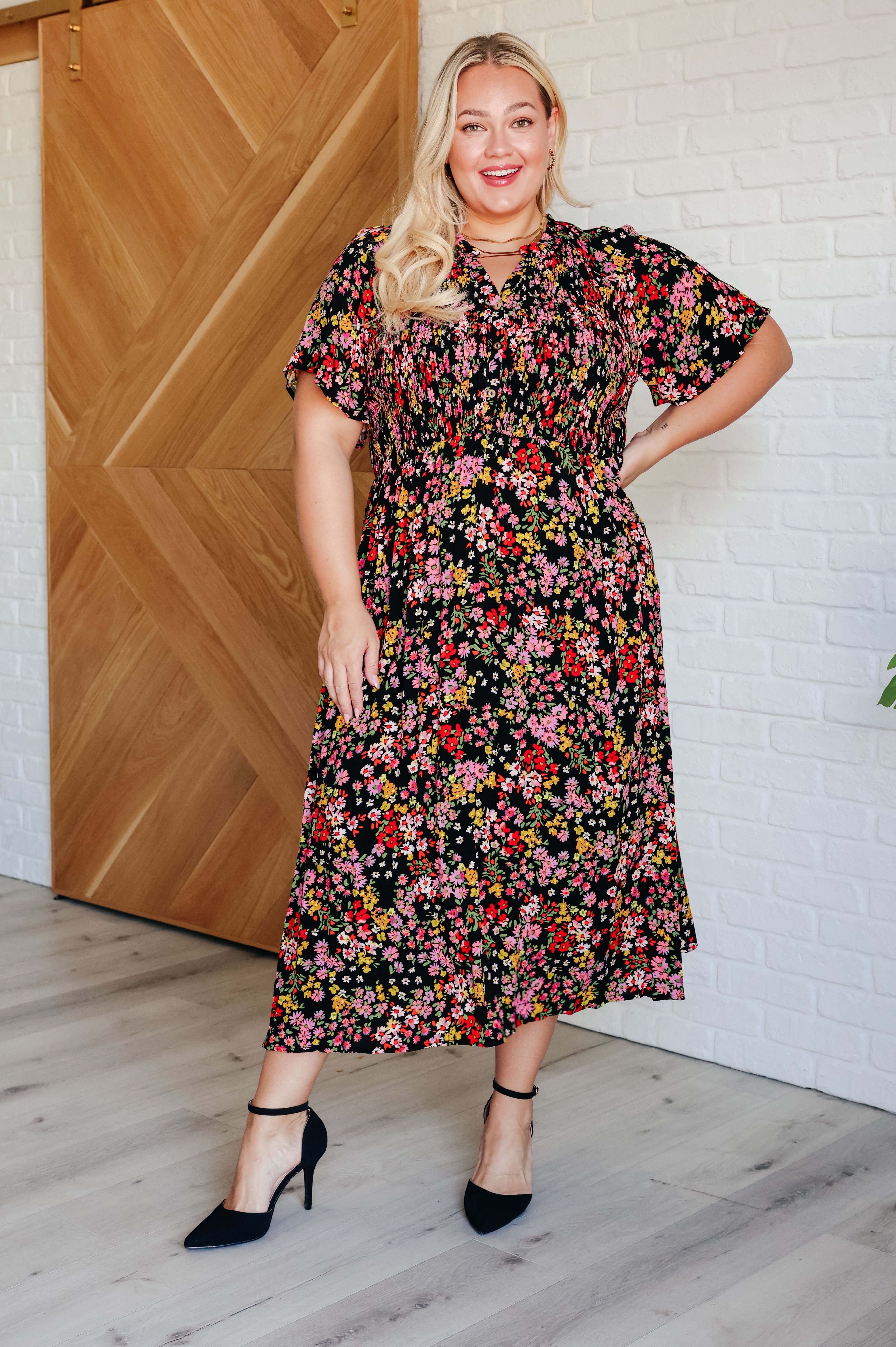 Wildflower and Barley V-Neck Button Up Dress-Dresses-Stay Foxy Boutique, Florissant, Missouri