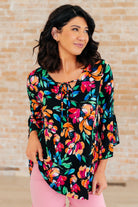 Willow Bell Sleeve Top in Black and Emerald Floral-Tops-Stay Foxy Boutique, Florissant, Missouri