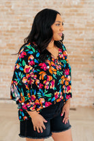 Willow Bell Sleeve Top in Black and Emerald Floral-Tops-Stay Foxy Boutique, Florissant, Missouri