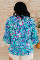 Willow Bell Sleeve Top in Emerald and Royal Paisley-Tops-Stay Foxy Boutique, Florissant, Missouri