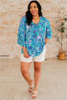 Willow Bell Sleeve Top in Emerald and Royal Paisley-Tops-Stay Foxy Boutique, Florissant, Missouri