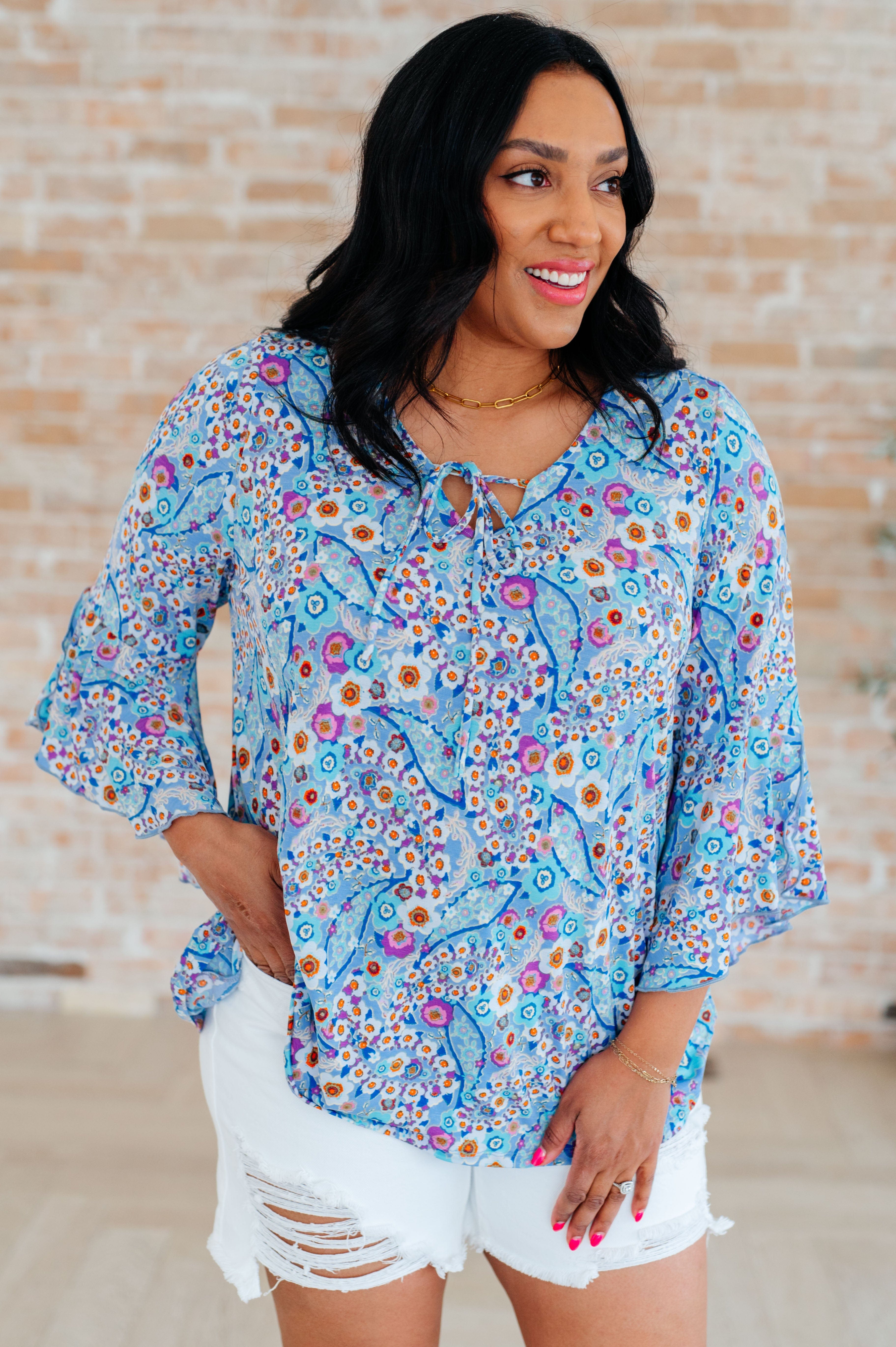 Willow Bell Sleeve Top in Retro Ditsy Floral-Tops-Stay Foxy Boutique, Florissant, Missouri