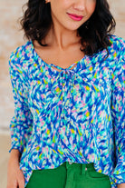 Willow Bell Sleeve Top in Royal Brushed Multi-Tops-Stay Foxy Boutique, Florissant, Missouri