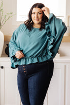 Winging It Ruffle Detail Top in Teal-Tops-Stay Foxy Boutique, Florissant, Missouri