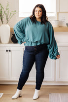 Winging It Ruffle Detail Top in Teal-Tops-Stay Foxy Boutique, Florissant, Missouri