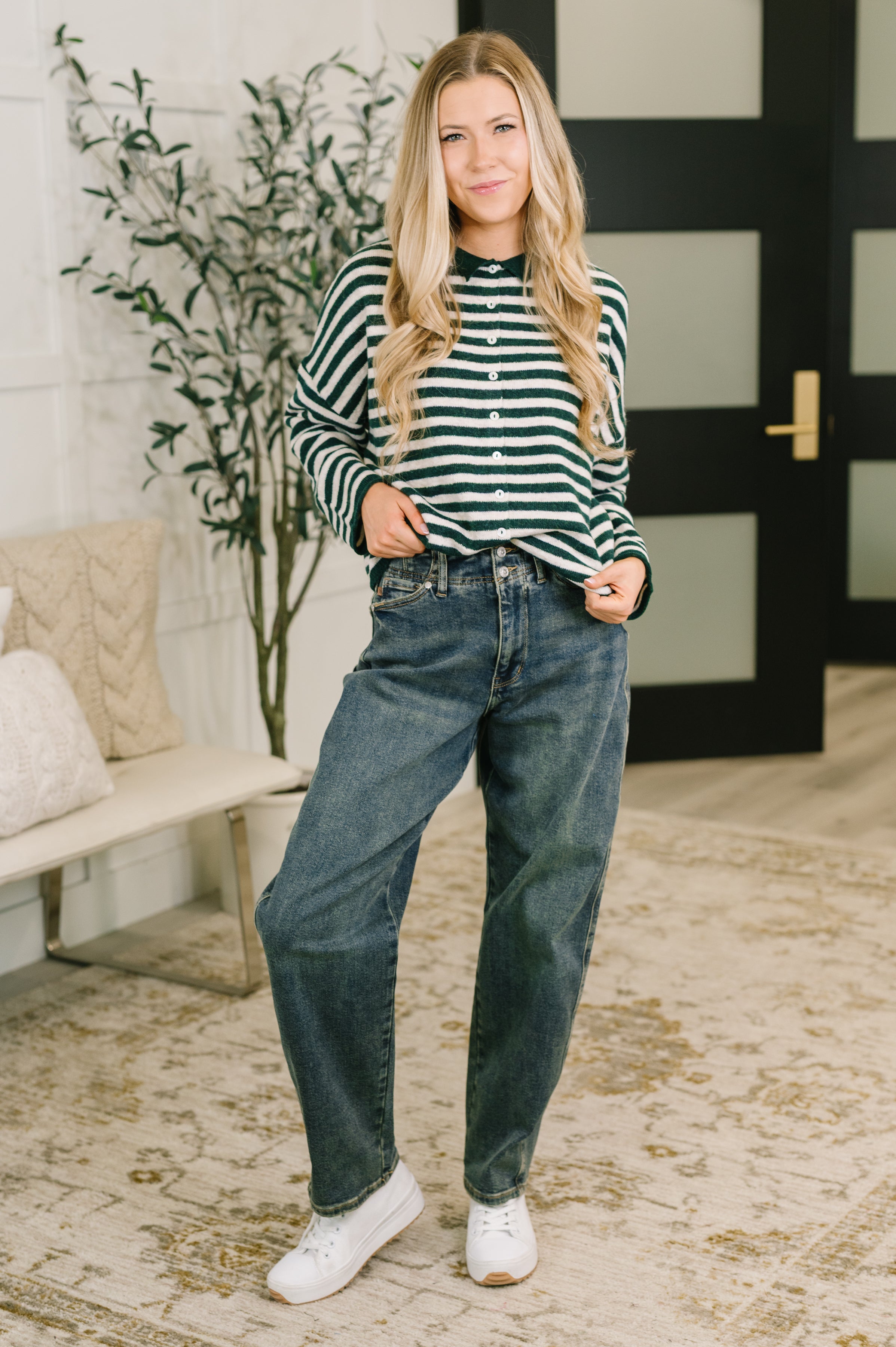 Won't Be Long Collared Sweater Button Down in in Hunter Green-Womens-Stay Foxy Boutique, Florissant, Missouri