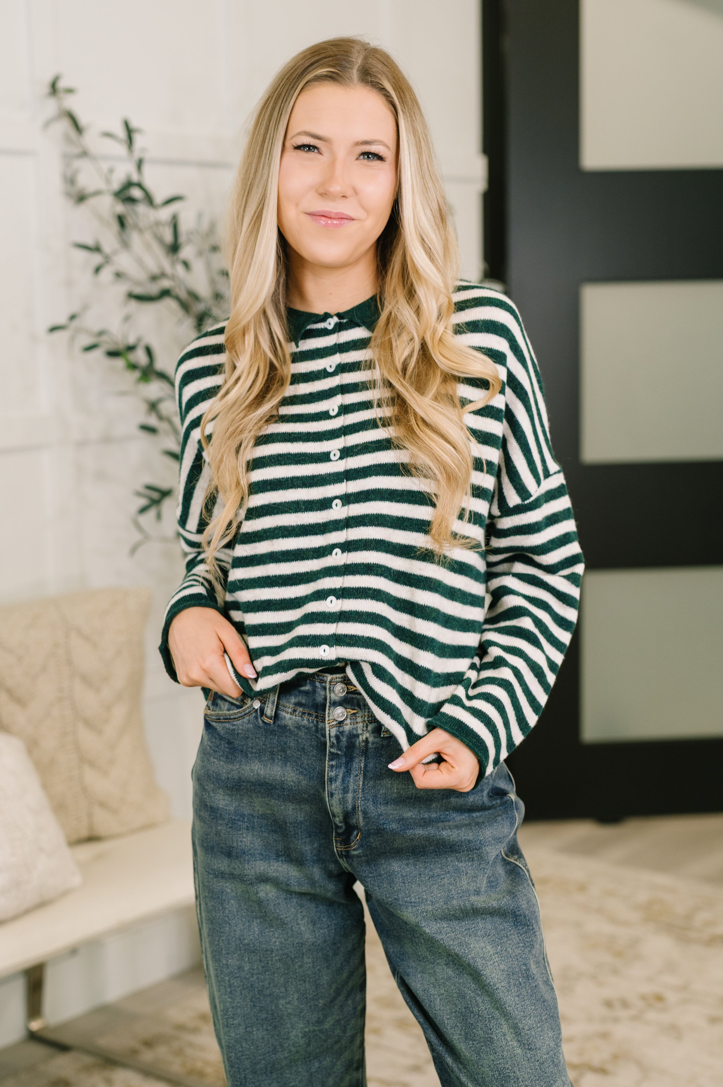 Won't Be Long Collared Sweater Button Down in in Hunter Green-Womens-Stay Foxy Boutique, Florissant, Missouri