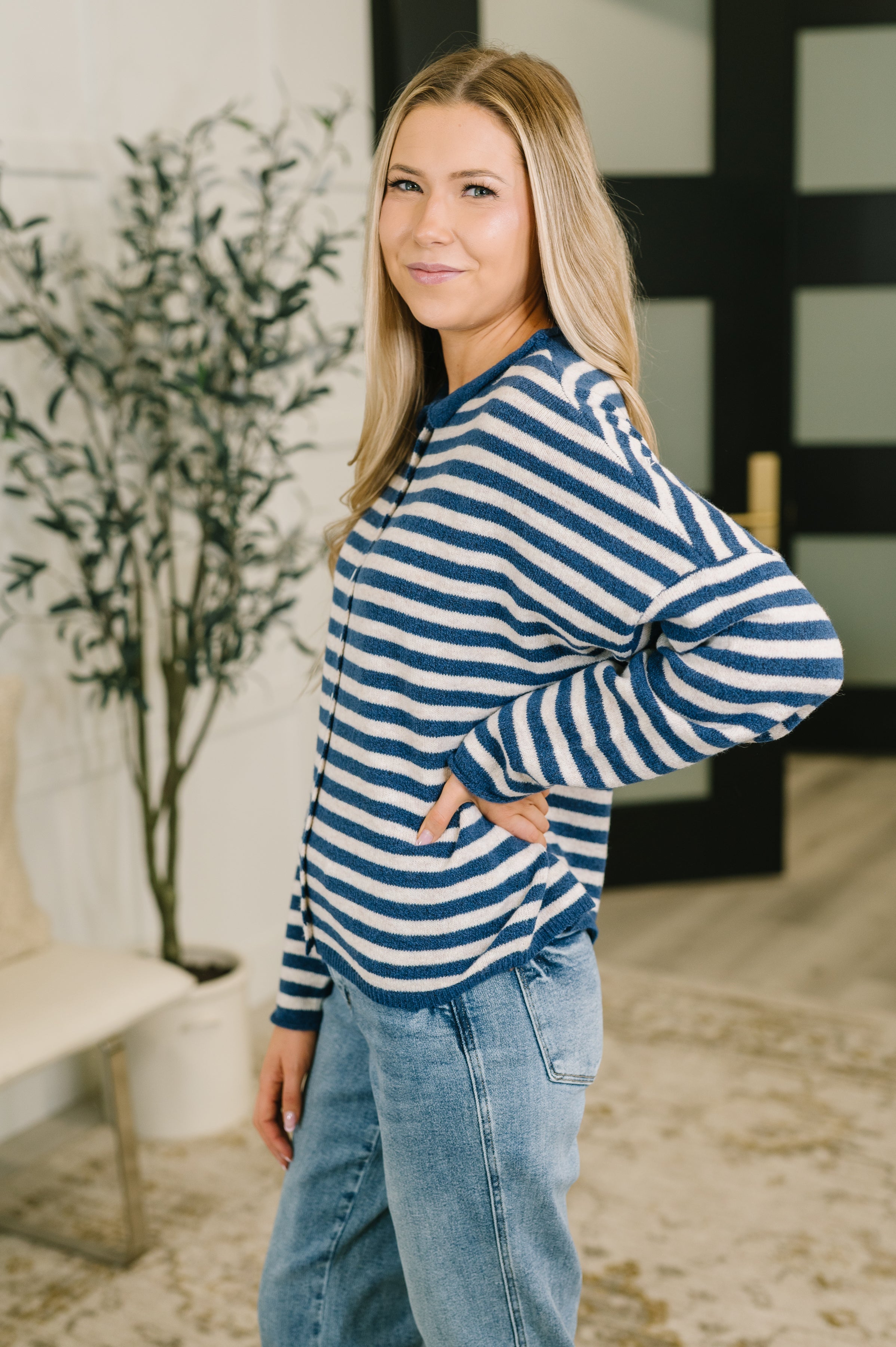 Won't Be Long Collared Sweater Button Down in Navy-Womens-Stay Foxy Boutique, Florissant, Missouri