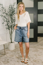 Zenim Printed High Waisted Shorts in Classic Denim-Womens-Stay Foxy Boutique, Florissant, Missouri