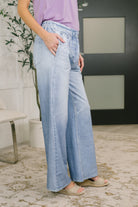 Zenim Printed Wide Leg Bottoms in Light Wash-Womens-Stay Foxy Boutique, Florissant, Missouri
