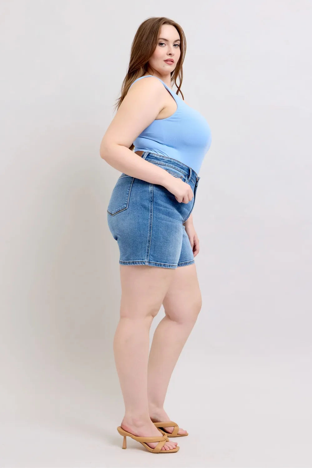 Judy Blue Full Size 2 Button Denim Shorts with Pockets Plus Size-Stay Foxy Boutique, Florissant, Missouri