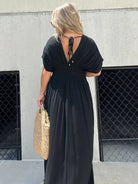 Full Size Slit V-Neck Smocked Waist Maxi Dress Plus Size-Stay Foxy Boutique, Florissant, Missouri
